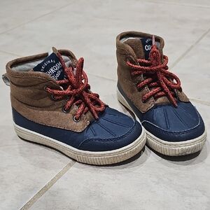 OshKosh B'gosh Navy, Brown & Red Kids Duck-Style Boots Size 10